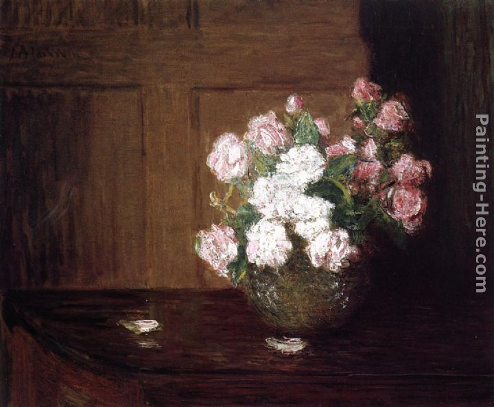 Roses in a Silver Bowl on a Mahogany Table painting - Julian Alden Weir Roses in a Silver Bowl on a Mahogany Table art painting